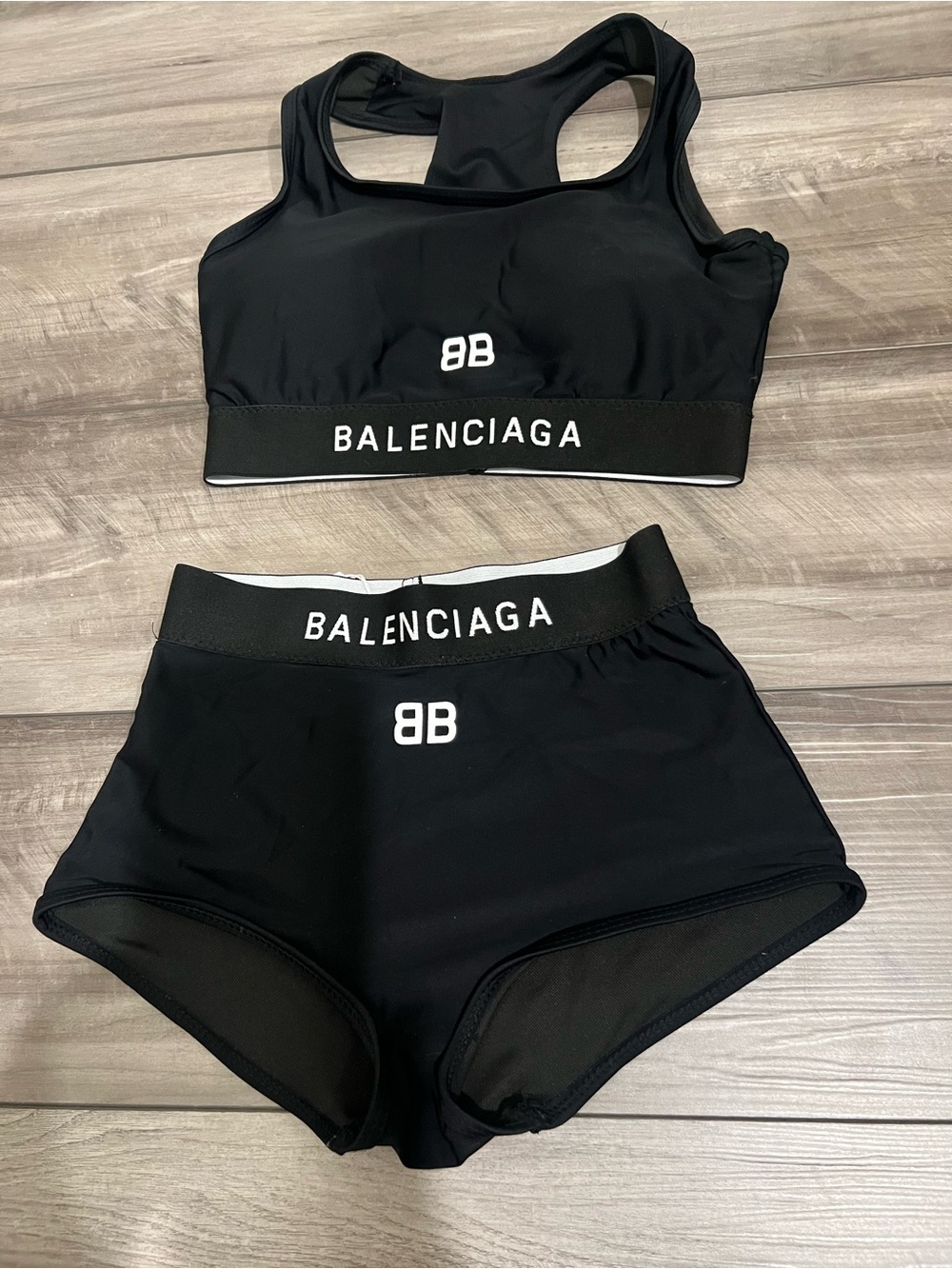 Balenciaga Black Branded Sports Bra & Shorts Set